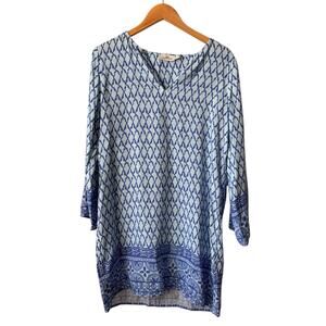 Vineyard Vines Linen Blend Dress Sz S Blue Ocean Keyhole Neck Summer Beach